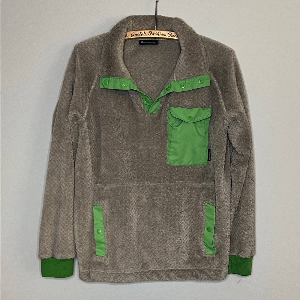 Cotopaxi Capitan Highloft Fleece Unisex Men's S Wm M - Greyish tan w/green